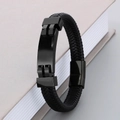 Minimalistisches schwarzes geflochtenes Lederarmband für Herren mit schwarzer Schließe - 19cm / Glänzend Schwarz (KB166213-KFC)
