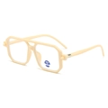 Retro double-bridge polygon sunglasses in cream beige with blue light blocking lenses - Beige Frame Transparent Lens
