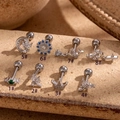 Set van 8 chirurgisch stalen kraakbeen oorbellen met blauwe en groene kristallen op steen - Maan Stijl (1#) / Zilver