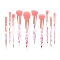 Detail of 10-piece crystal makeup brush set with pink bristles and diamond handles - 10Pcs Crystal Pink Handle Pink Bristles