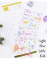 Marine life theme 3D gold-stamped stickers with whale and jellyfish in blue gradient - Light Blue Small Fish