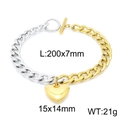 Bracciale a catena cubana bicolore in acciaio inossidabile con ciondolo a cuore e chiusura OT - Bracciale Bicolore (KB151494-Z)