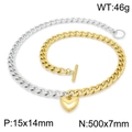 Collana a catena cubana bicolore oro e argento con ciondolo a cuore e chiusura a T - Collana Bicolore (KN201706-Z)