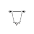 Macro detail of heart-shaped zircon and delicate silver chains on stainless steel nipple ring - Silver Heart Chain Pendant