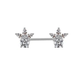 Detail showing polished stainless steel nipple barbell with marquise cubic zirconia petals - Silver Sparkling Flower Cluster