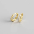 Vergoldete S925 Sterling Silber Creolen im Bambus-Design mit weißen Zirkonia Einlagen - 925 Silber/1,65 g / Gold