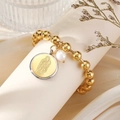 18k goud vergulde roestvrijstalen kralenarmband met de Maagd Maria en witte parel - Goud|maria / Eén Maat