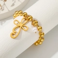 Elegant 18k verguld kralenarmband met holle bloem hanger en een witte parel - Goud|kruis / Eén Maat