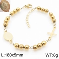 Pulsera rosario dorada de acero inoxidable con colgante de cruz y medalla religiosa - Estilo de Rosario Religioso Dorado (KB183313-YU)
