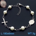 Pulsera rosario con perlas blancas, cruz de plata y medalla de la Virgen María - Estilo de la Virgen María con Perlas Plateadas (KB183324-YU)