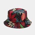 Dettaglio della stampa a foglie tropicali su tela nera per questo cappello alla pescatora - M(56-58cm) / Base Nera Stampa Foglie Tropicali Rosso Blu Verde (1# Colore)