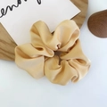 Elegant champagne gold satin hair scrunchie with smooth silk-like texture in a minimalist style - Khaki