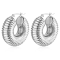 Orecchini a cerchio in acciaio inossidabile argentato con trama a spirale - Texture a Spirale Argento (MS-005)