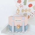 Pink and blue mini backpack coin purse keychain with delicate patch and gold clasp - Pink Series