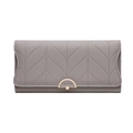 Dusty purple long PU leather wallet featuring V-shape quilting and floral metal buckle - Gray