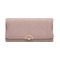 Dusty pink long PU leather wallet with leaf quilting and gold flower buckle detail - Dust Rose