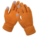 Guanti invernali in maglia arancione con funzione touch screen e polsini a costine - Cachi
