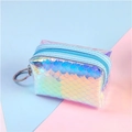 Mini portamonete in PVC con motivo olografico a squame blu e portachiavi in metallo lucido - Borsa Quadrata Blu
