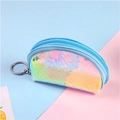 Mini portamonete in PVC trasparente con motivo a squame di pesce laser blu e portachiavi - Stile Semicerchio Blu