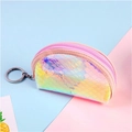 Mini portamonete in PVC laser arcobaleno a scaglie con cerniera rosa e portachiavi argento - Stile Semicerchio Rosa