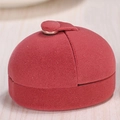 Elegant semi-circular red velvet ring box with button closure for jewelry storage - Single White Box Packaging / Brown Red