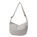 Minimalist corduroy crossbody bag in off-white with adjustable strap and cute charm - White With Pendant