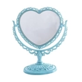 Light blue heart-shaped desktop makeup mirror with vintage European floral carving - Heart / Blue