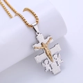 Two-tone stainless steel Caravaca cross necklace with golden Jesus and angels relief - Two-tone Gold Silver (With Chain)