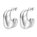 Polierte silberne klobige Creolen für Damen mit unregelmäßigem minimalistischem Design - Silber