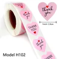 Pink heart Thank You stickers roll 1 inch round labels for wedding and gift packaging - Heart Shaped Pink (Style H102) / 25mm 500 Pcs/Roll