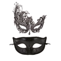 Set of two black masquerade masks featuring hollow metal design and shiny rhinestone details - Phoenix Black And Small Beauty Black
