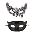 Detail of laser-cut black metal filigree mask with rhinestones and glitter finish - Seven-Diamond Black And Small Beauty Black