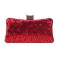 Detail shot of the red clutch evening bag with metallic pebble texture and diamond clasp - Red