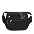 Lightweight black nylon multi-pocket crossbody bag with adjustable wide fabric strap - Black