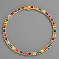 Close-up of golden Cuban chain featuring colorful rectangular gemstones and pave diamonds - 18 inch Necklace (45cm) / Gold Multicolor