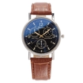 Orologio al quarzo da uomo con cinturino in pelle marrone e quadrante cronografo blu a tre occhi - Quadrante Nero Luce Blu Cinturino Marrone