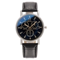Orologio al quarzo da uomo con quadrante blu, cassa argentata e cinturino in pelle - Quadrante Nero Luce Blu Cinturino Nero