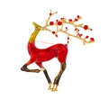 Broche de alce rojo en esmalte con astas doradas y detalles florales finos - Rojo