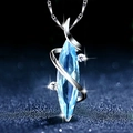 Elegant silver-plated necklace featuring a blue crystal pendant in a spiral design - Rhombus Love [Blue Rhombus Pendant - No Chain]