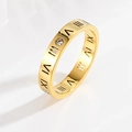 Titanium steel Roman numeral ring with zirconia stone inlay in 18k gold finish - US 5 / Gold
