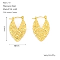 Retro 18k gold plated stainless steel hammered texture hoop earrings with heart design - Irregular Hammered V-Shape Style (ZE1340G)