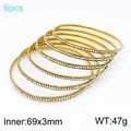 Set di 6 bracciali rigidi dorati in acciaio con cristalli, diametro interno di 69 mm - Set da 6 Pezzi Oro Stile Strass Bianco (KB154199-LO)