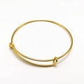 Adjustable golden stainless steel wire bangle with sliding clasp and expandable loop design - 18K Gold Plated