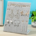 Light gray velvet L-shaped earring display stand with multi-hole design for jewelry - Small Ice Grey Earring Board