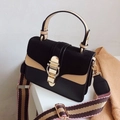 Minimalist black and beige crossbody bag with matte finish and ethnic shoulder strap - Black
