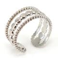 Adjustable silver layered ring with beaded bands and round disc charms for women - Silver Multi-Layer Bead Stitching Style (ZS033)