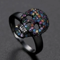 Gothic black skull ring with multi-color zircon stones in a street punk hip-hop style - US 6 / Black Multicolor Zirconia