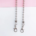 Detail showing polished silver bead chain strap with large lobster clasp for phone cases - 6mm Silver Ball Chain / 110cm