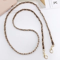 Crossbody chain strap with dark brown leather and light gold metal weaving details - Small Leather-wrapped Crossbody (Coffee) / 120cm