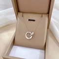 Titanium steel interlocking double ring necklace with cubic zirconia in a jewelry box - Steel